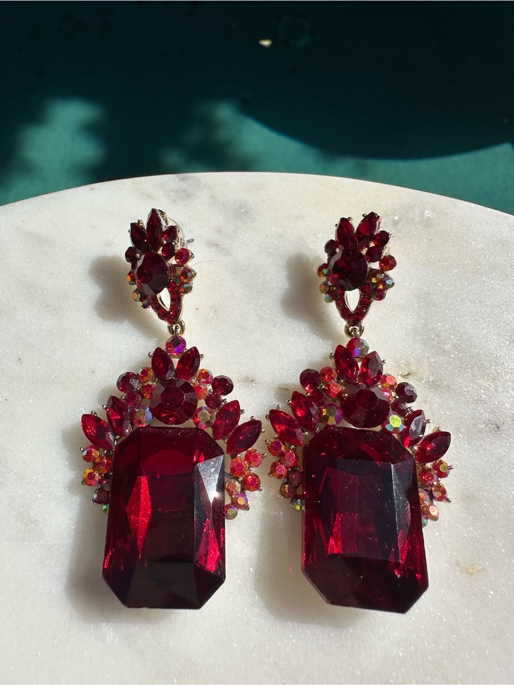 Ruby Red Rhinestone Statement Chandelier Earrings